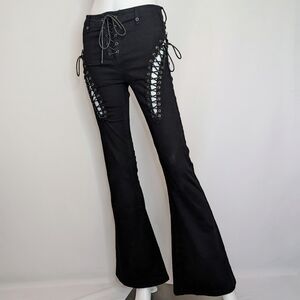 Edikted Black Lace Up Cut Out Flare Jeans Size S